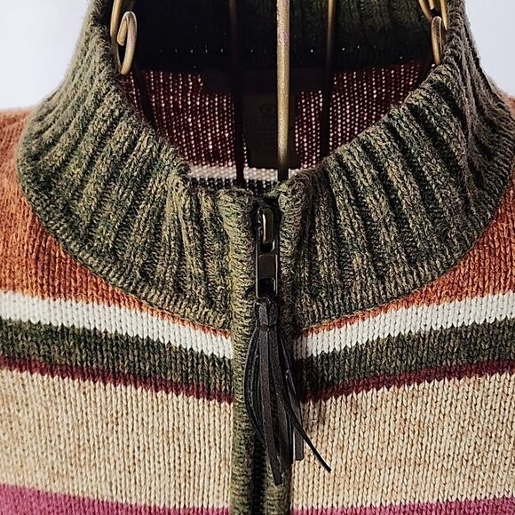 Autumn Hues Zippered Striped Cardigan Sweater Size S - Picture 5 of 7